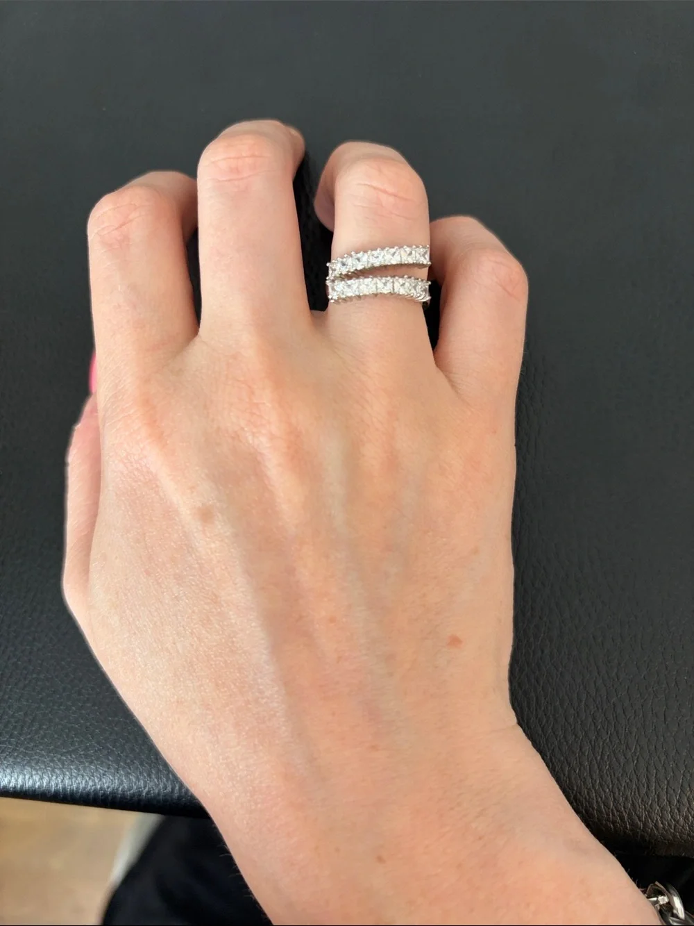 Sterling Silver Double Row CZ Stackable Ring - White